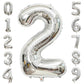 Paticool Silver Number 2 Balloon, 40 Inch Large Number Foil Mylar Balloons For 2Nd Girl Boy Birthday Party Celebration Decoratio