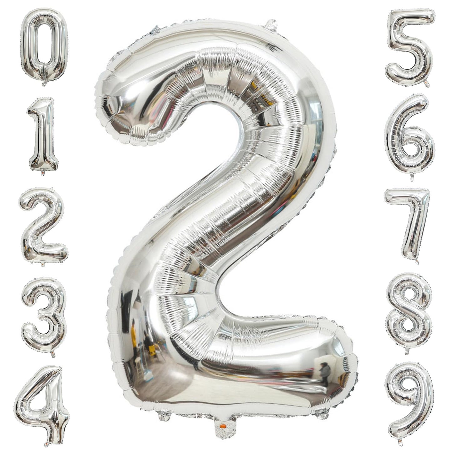 Paticool Silver Number 2 Balloon, 40 Inch Large Number Foil Mylar Balloons For 2Nd Girl Boy Birthday Party Celebration Decoratio
