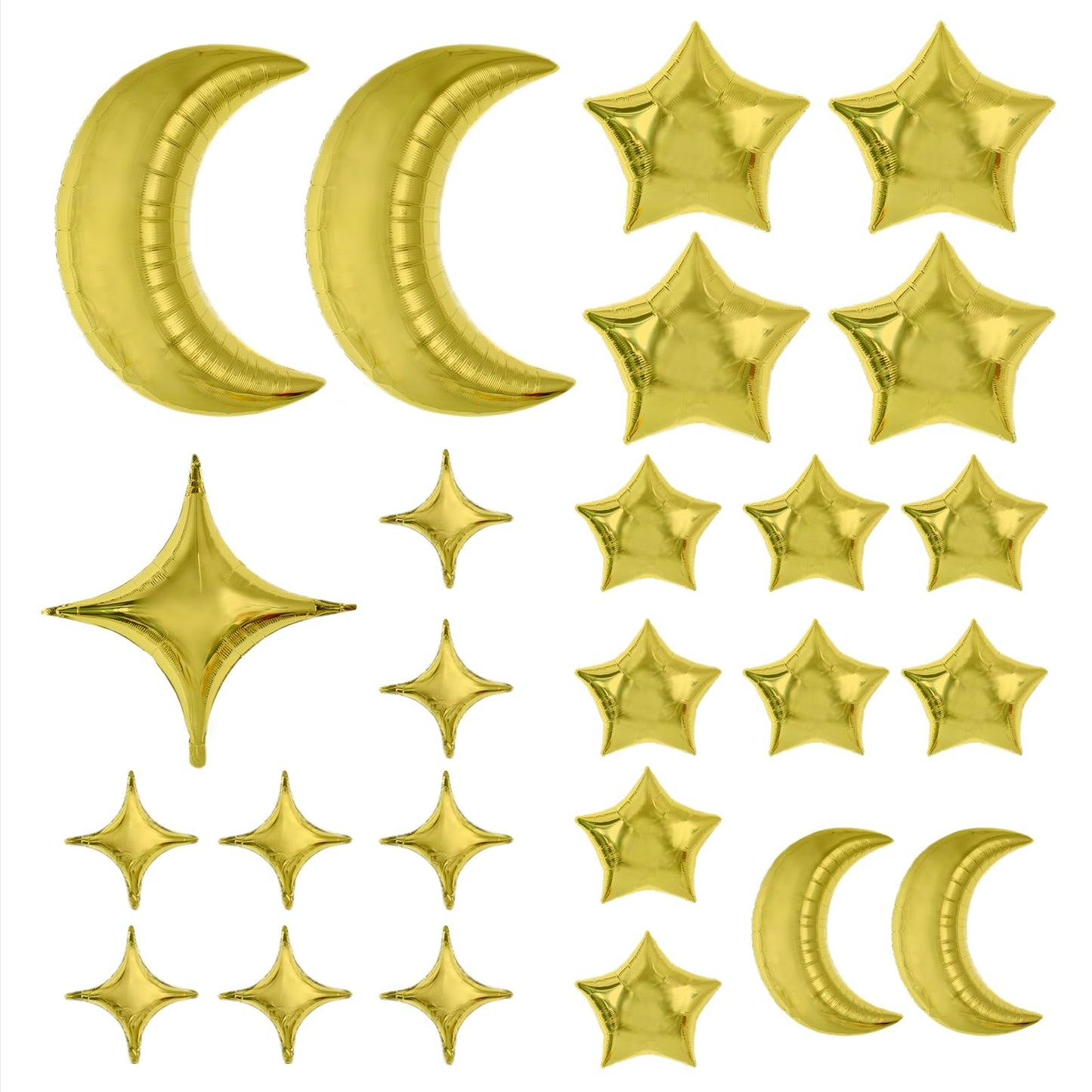 TONIFUL 52pcs Gold Moon & Star Foil Balloons - Large Moon Shape & Star Mylar Foil Balloons for Birthday, Wedding, Baby Shower, A