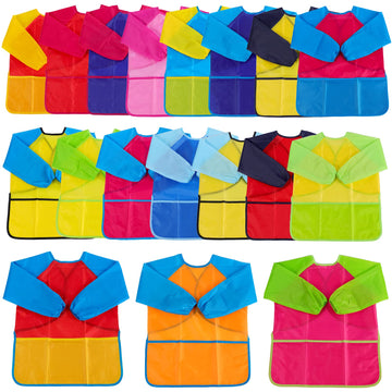 Zkptops 18 Pack Kids Art Smocks Waterproof Kids Painting Aprons Toddler Art Smock Kids Paint Smock With Long Sleeve 3 Roomy Pock