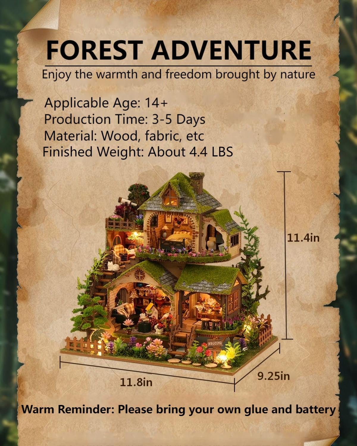 OZJAY Miniature House Kit  DIY Wooden Dollhouse Miniature Kit  Dollhouse Kit  Mini House Building Kit for mature-themed Teen  Forest Adventure