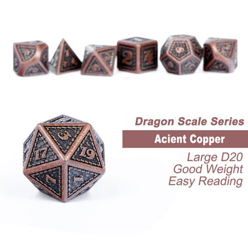 DNDND Metal Dice Set Dragon Scale 7 PCS Polyhedral Metallic Die with Gift Metal Case for DND Dungeons and Dragons D&D (Ancient C