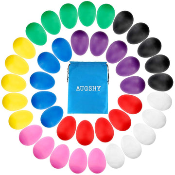 Augshy 40Pcs Plastic Egg Shakers Percussion Musical Maracas Easter Eggs With A Storage Bag For Music Learning Diy Painting(8