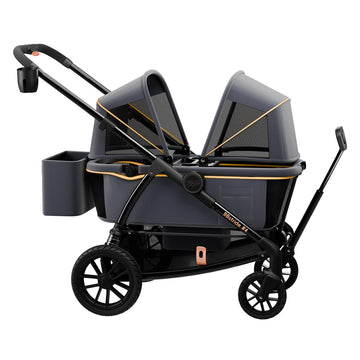 Pamo Babe Kid Wagon Double Stroller For 2 Kids Push Pull Double Wagon Travel Stroller Adjustable Handbar Waterproof Canopy Cup H