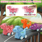 Dinosaur Car Toy for Toddler Girl, Dino Carrier Truck with 4 Mini Cartoon Pull Back Cars with Realistic Lights and Sounds, Pink