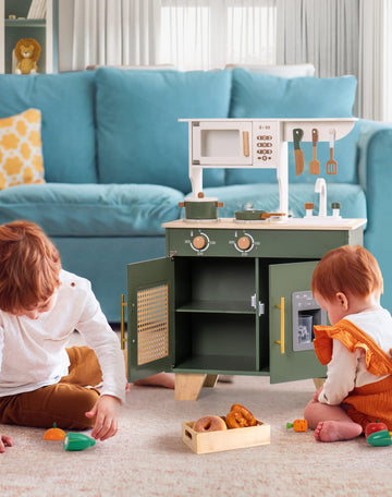 ROBUD Play Kitchen, Kids Kitchen Playset with Pretend Ice Cube Dispenser for Kids Aged 3+, Wooden Toy Kitchen of Birthday Gift t