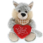 DolliBu I Love You Valentine Plush Sitting Wolf - Cute Stuffed Animal with Red Heart and Name Personalization Gift for Valentines Day  Birthday  Anniversary  Romantic Date - 9 Inches