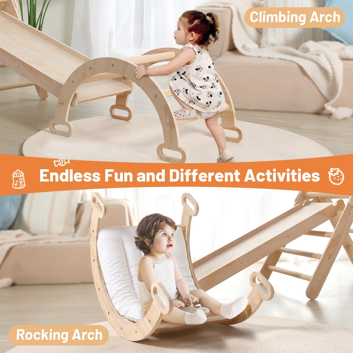 Jungledove 5 In 1 Wooden Climbing Toys For Toddlers - Foldable Climbing Triangle,Arch Climber, Climp Ramp - Montessori Toys For