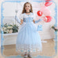 Luzlen Cinderella Costume for Girls Blue Princess Dress for Kids with Puffy Sleeves Halloween Birthday Party Outfit,7-8 Years(La