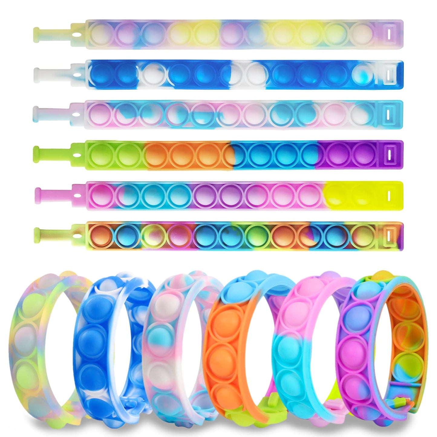12 Pcs Pop Bracelet Bubble Fidget Sensory Toys For Party Favors, Hand Finger Wristband Bulk For Classroom Prizes, Easter Egg Basket Stuffers Goodie Bag Stuffers Christmas Valentine Gift For Kid