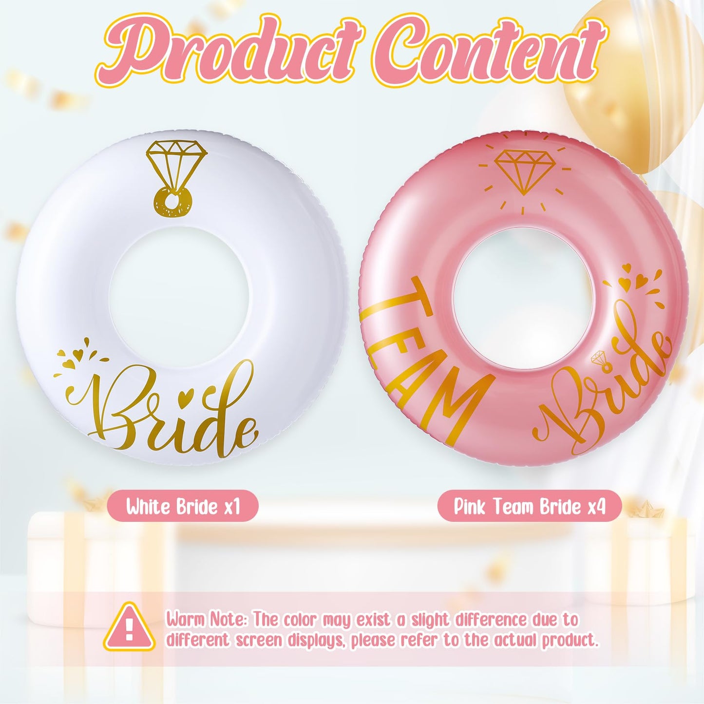 Motionchic 5 Pcs Bride Pool Float Funny Bachelorette Party Decorations Inflatable Pool Tubes for Adults 48'' Team Bridal Pool Fl