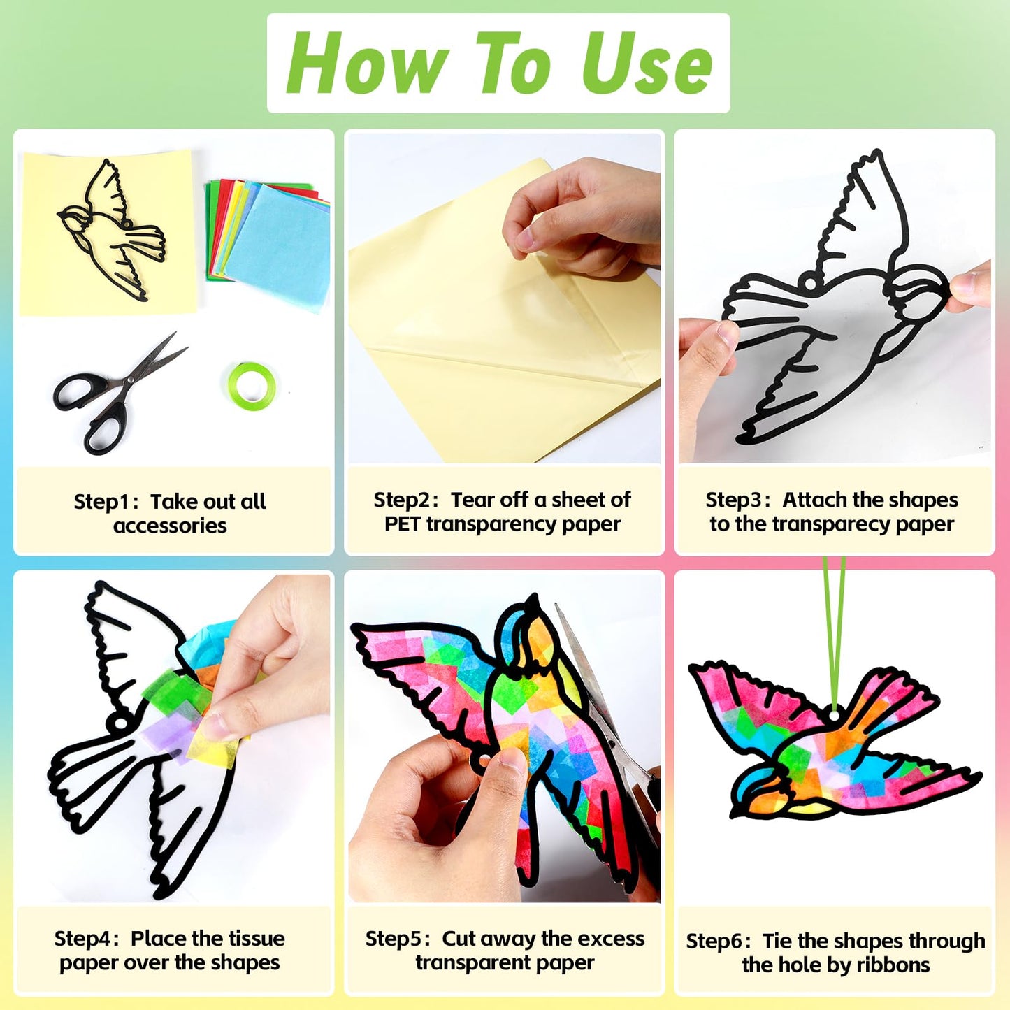 Qyeahkj Bird Suncatchers Craft Kit - 36 Set Colorful Paper Hanging Decor, 5.91 inches, Ideal for Kids’ Summer Activities and Birthday Parties