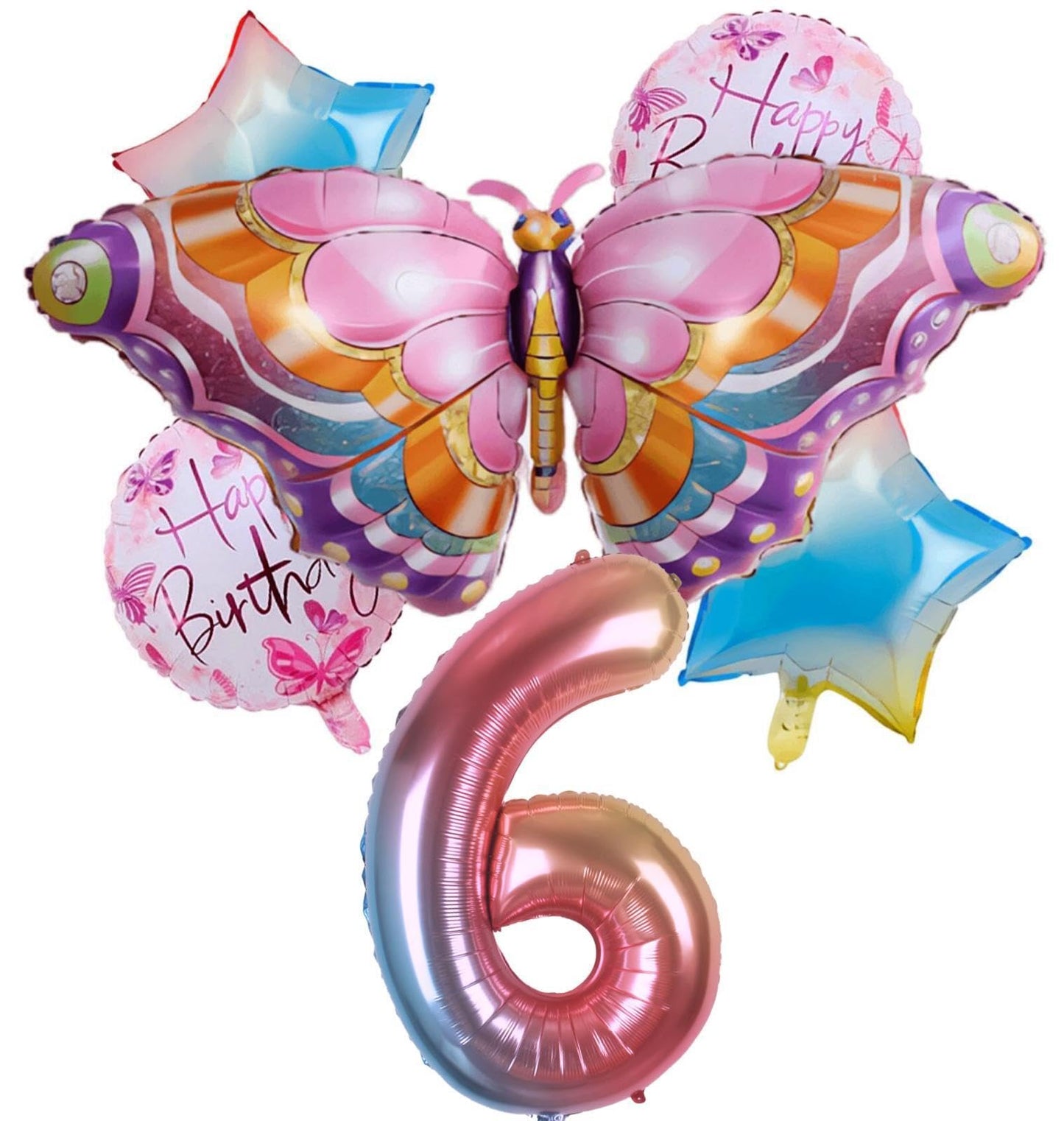 Butterfly Balloons 6th Birthday Decorations for Girls, Butterfly Birthday Party Supplies Fairy Pink Princess Groovy Party Suppli