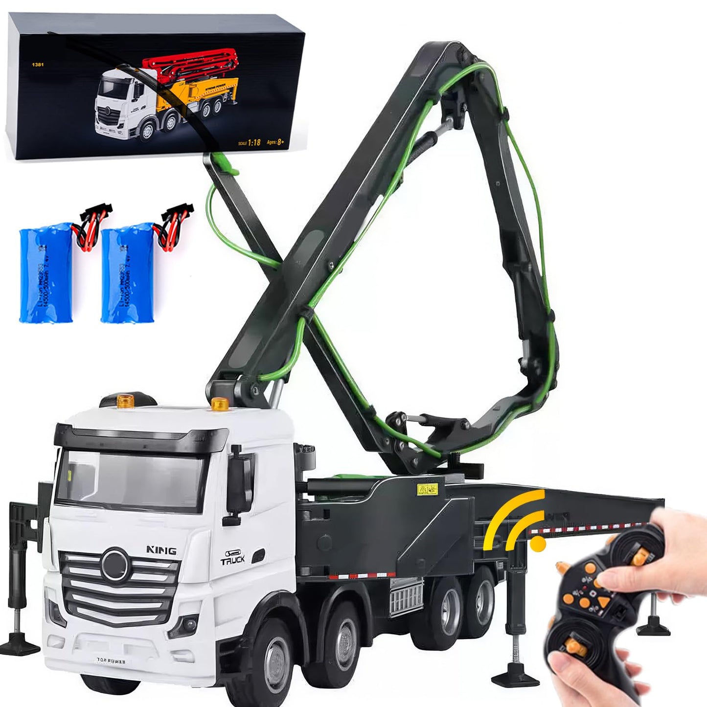 Ssccgym 18.9 Inches 11 Channel Remote Control Cement Pump Truck 1/18 Scale 2-Batteries 2.4Ghz Rc Concrete Construction Vehicle W