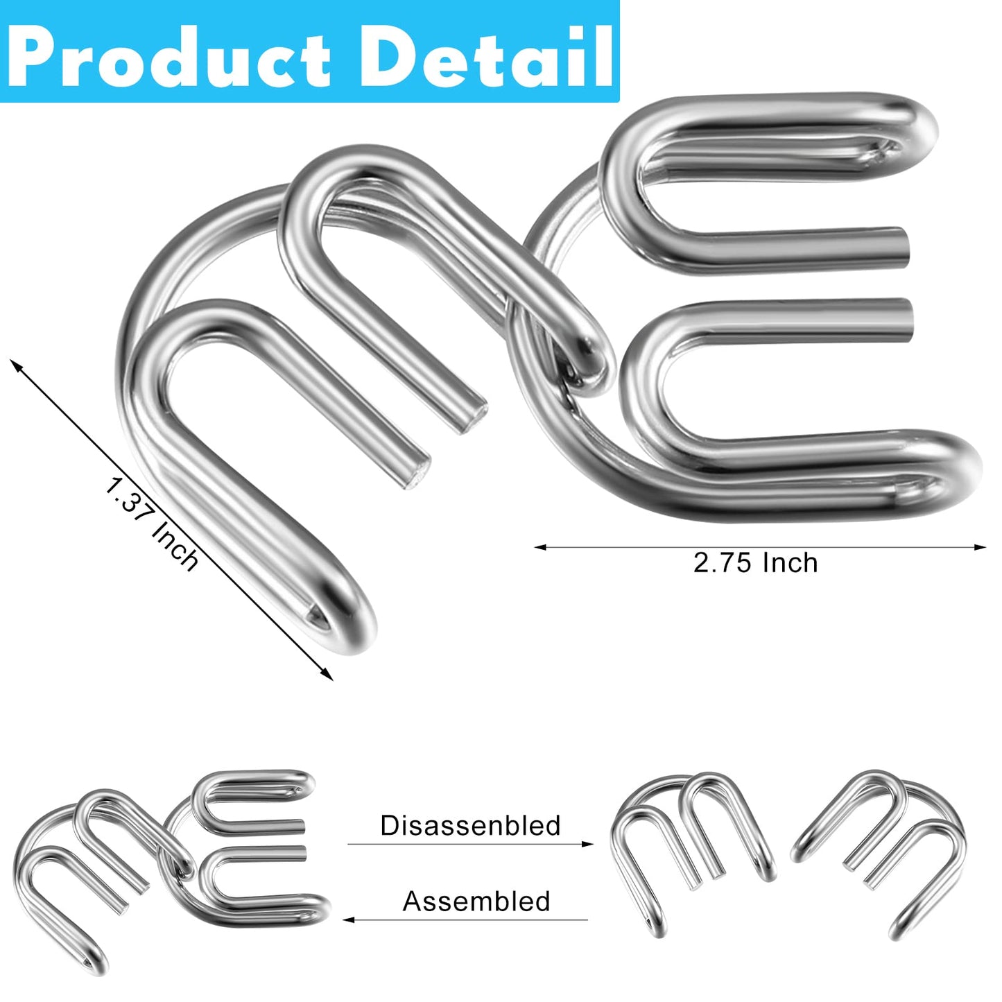 Lenwen 96 Metal Puzzles Set - Multi-colored Disentanglement Brain Game, 11.8"x11.8"x1.97", Stainless Steel, Model TIN-Lenwen-