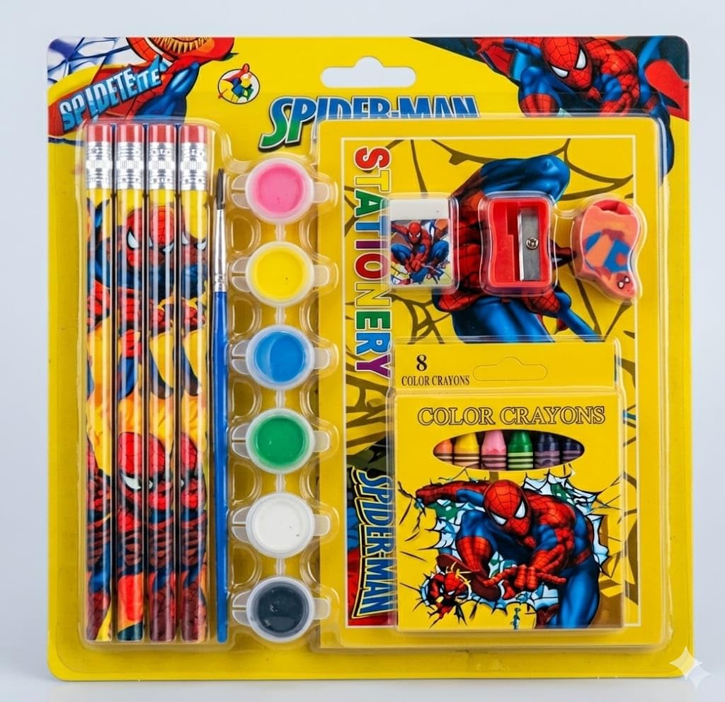 Alpenia Kids Superhero Art Supply & Stationary Ket For School With Crayons,Pencil,Paint,Brush,Sharpener,And Eraser For Drawing C