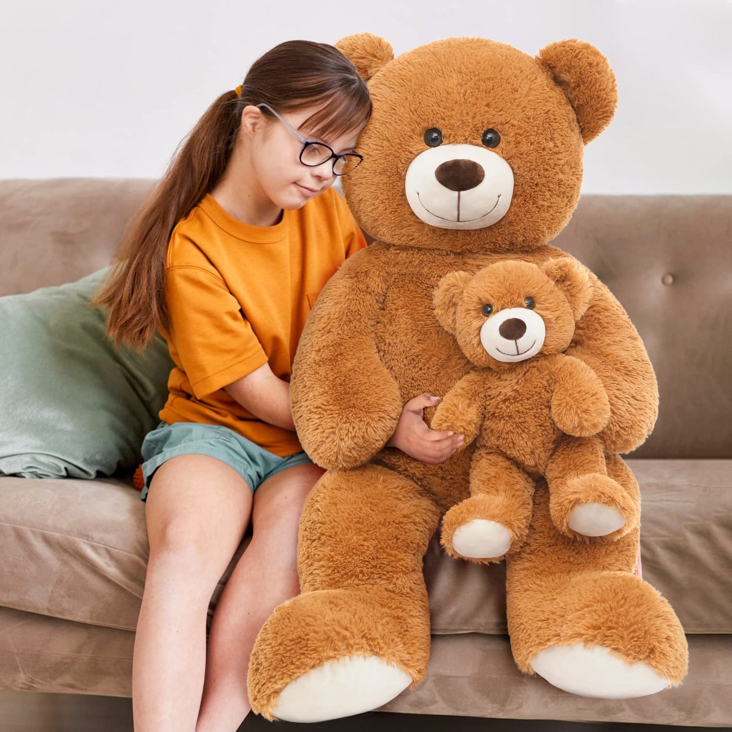 Tezituor Giant Teddy Bear Stuffed Animal 39In, Large Teddy Bear Mommy With Baby, Big Teddy Bear Stuffed Bear For Kids, Girlfriend On Valentine, Christmas, Baby Shower, Brown