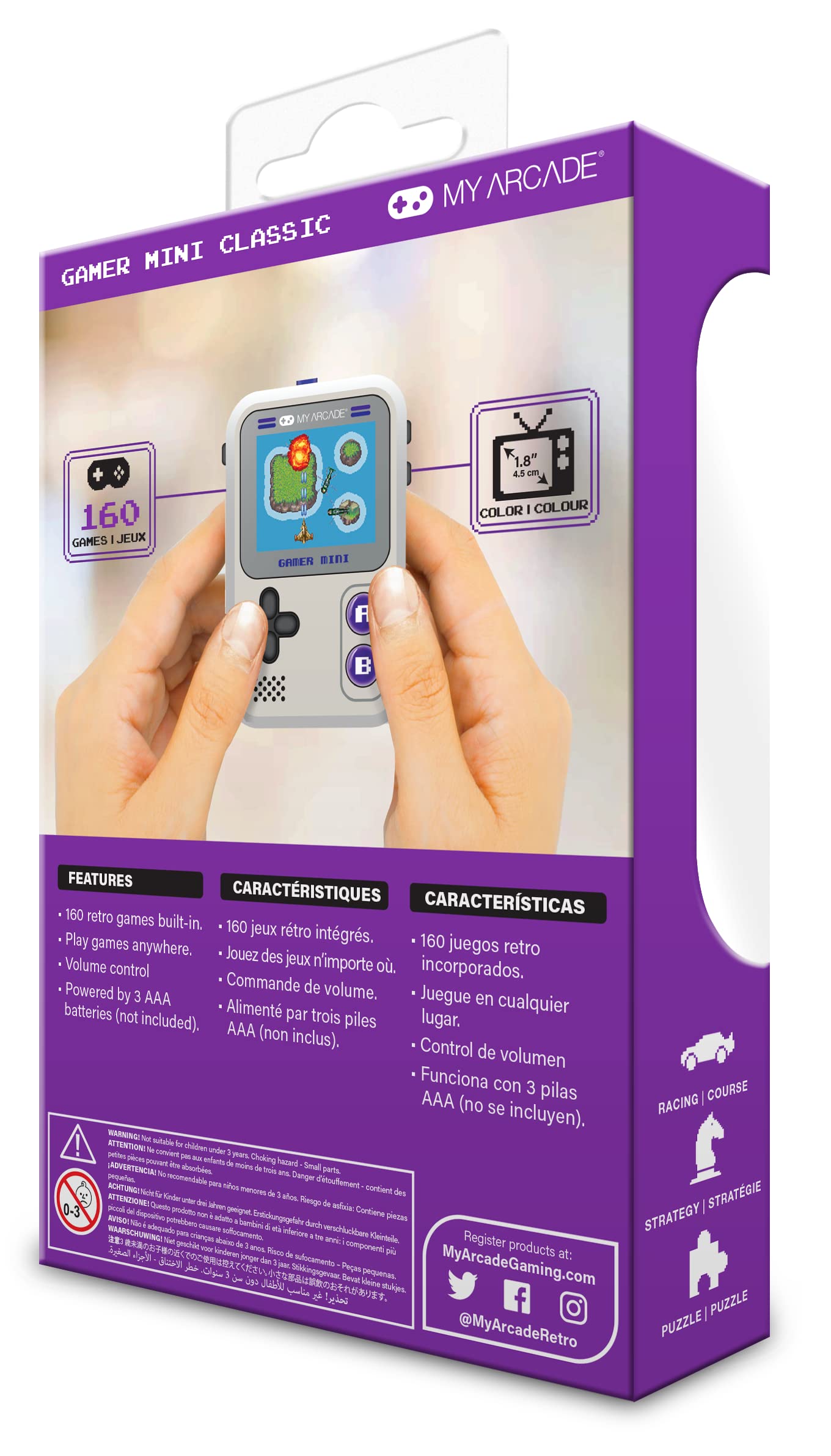 My Arcade Gamer Mini Classic-Purple: Miniature Handheld Gaming System Packed With 160 Games, 1.8'' Color Display (Dgun-3924), Sm