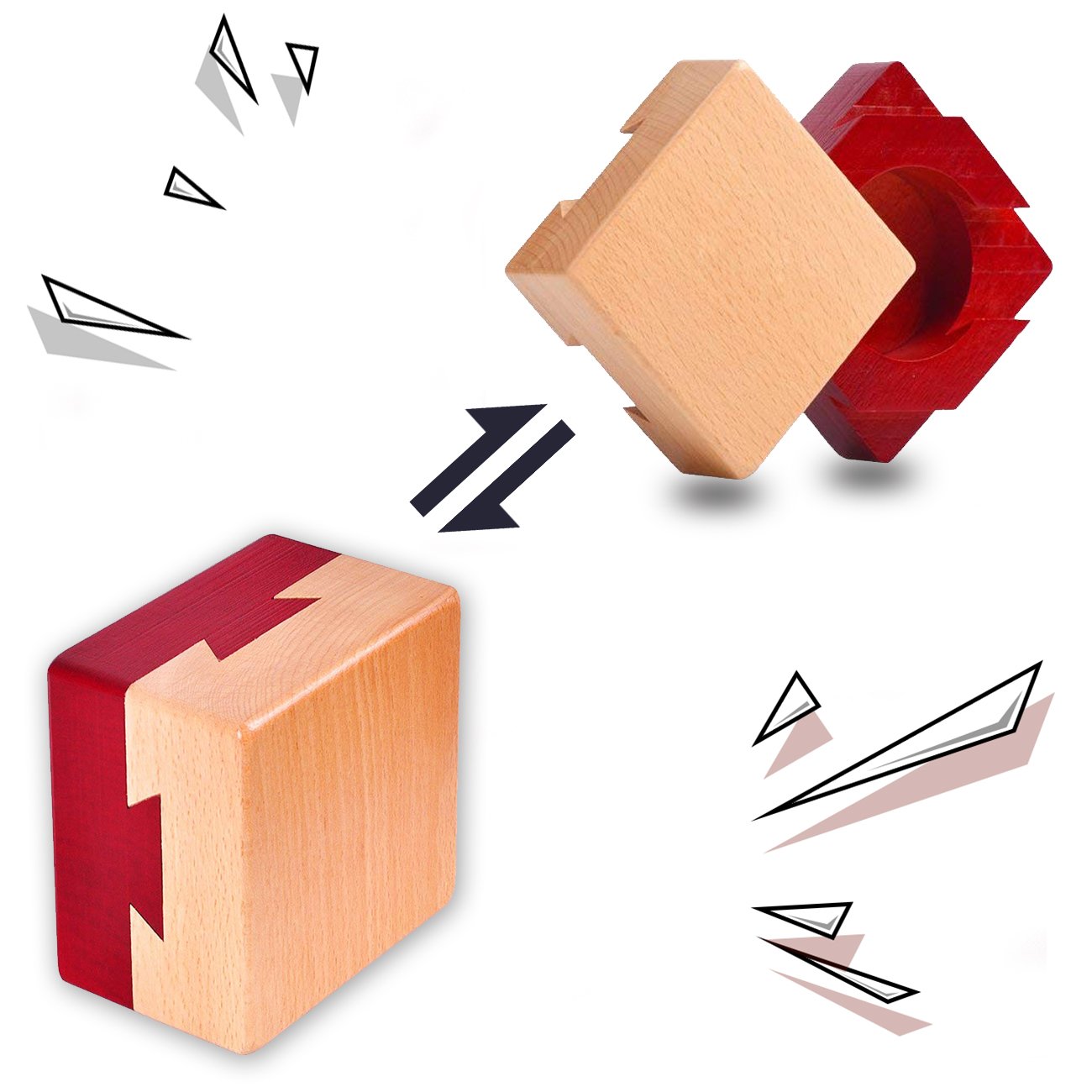 DC-BEAUTIFUL Mini 3D Brain Teaser Wooden Puzzle Box - Small Red Jewelry Gift