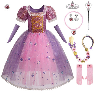 Tpmg Princess Costume Dress For Girls With Wig, Kids Halloween Dress Up Clothes Pretend Play Birthday, 6T