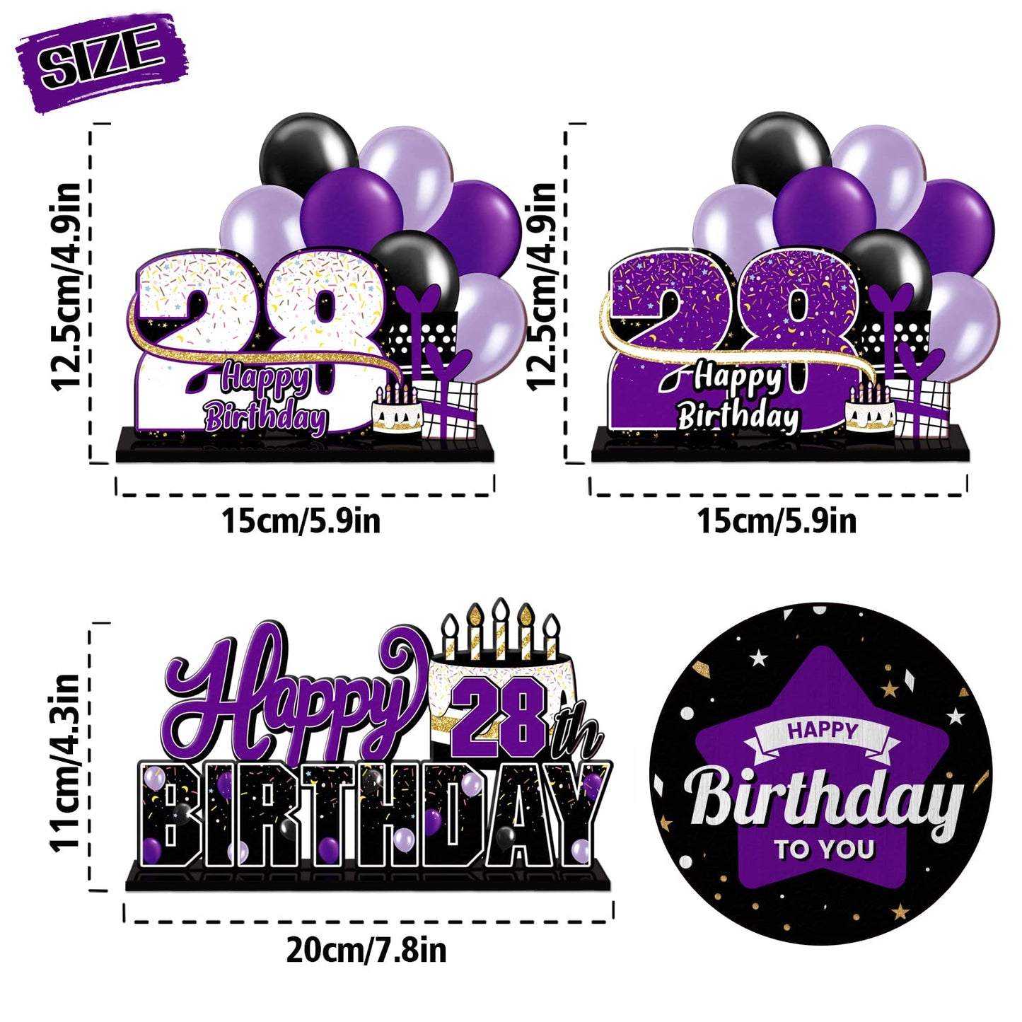 Lingteer Happy 28Th Birthday Purple Acrylic Table Topper Centerpieces Set - Cheers To 28 Years Old Birthday 28Th Bday Party Gift Decorations.