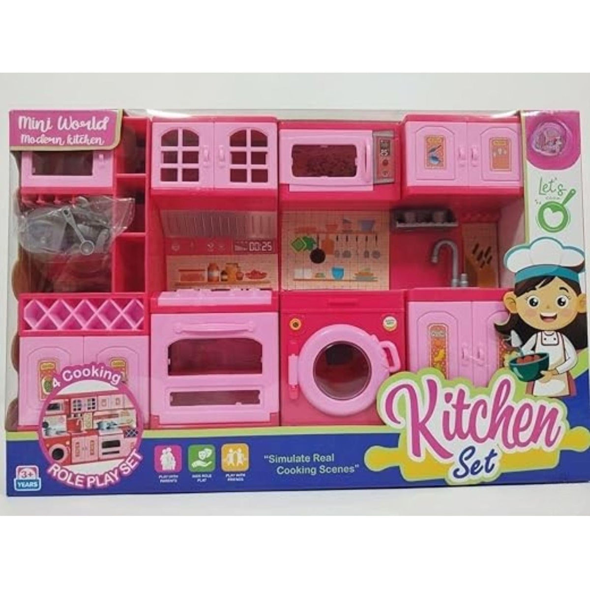PRAJAPATI PALACE Girls Pretend Play Kitchen Set with Washing Machine & Oven | Pink Toy Kitchen Set | Cooking Role Play Playset f