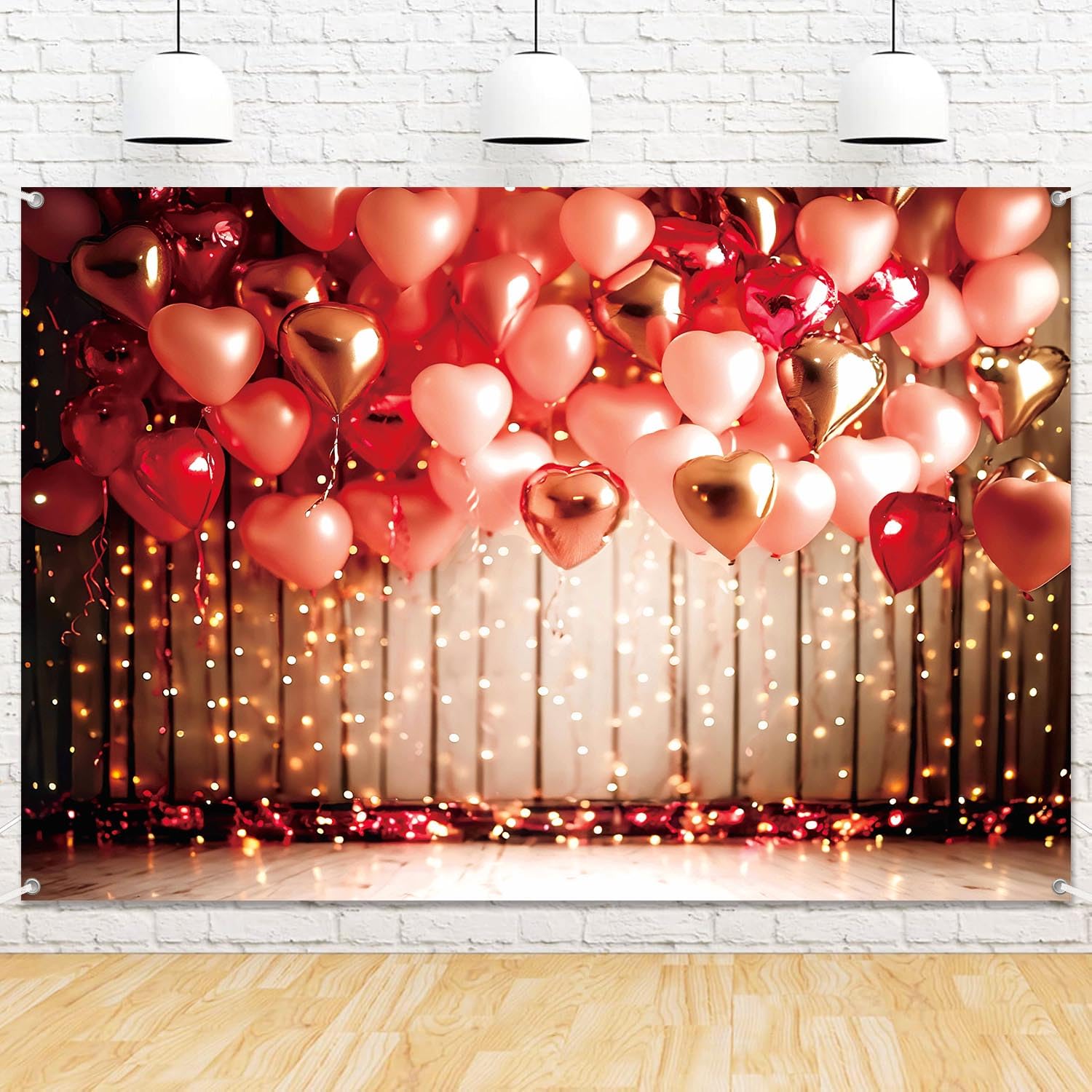 LDWLYW Valentine Day Photo Backdrop Happy Valentines Day Photography Background Red Love Heart Balloons Wall Banner Bridal Showe