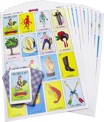 Loteria Authentic Mexican Game, Bingo Game With Colorful Illustrated Cards, Don Clemente Brand (10 Tablas Jumbo (10 Boards Jumbo))