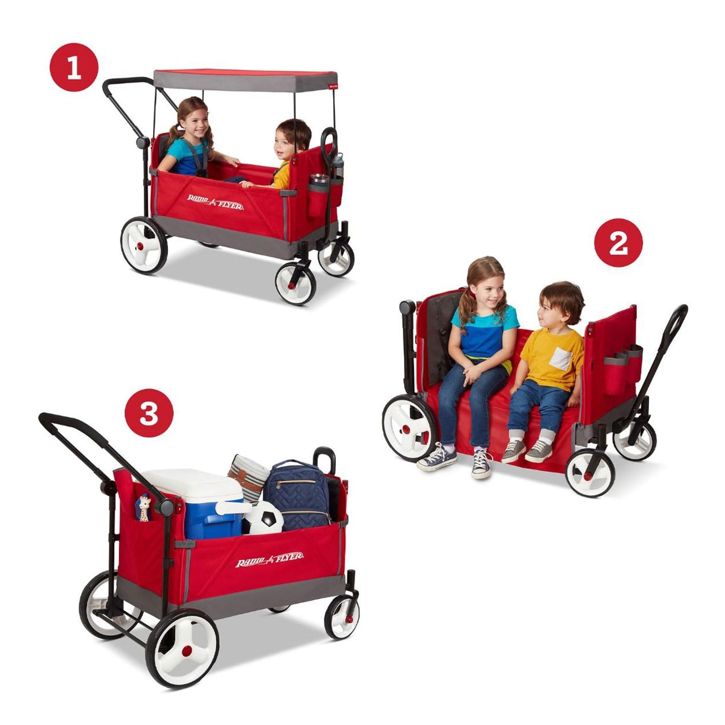 Radio Flyer Red Stroller Wagon with 5-Point Harness, Rear Brake & Push Pull Handle - Ideal for Family Outings