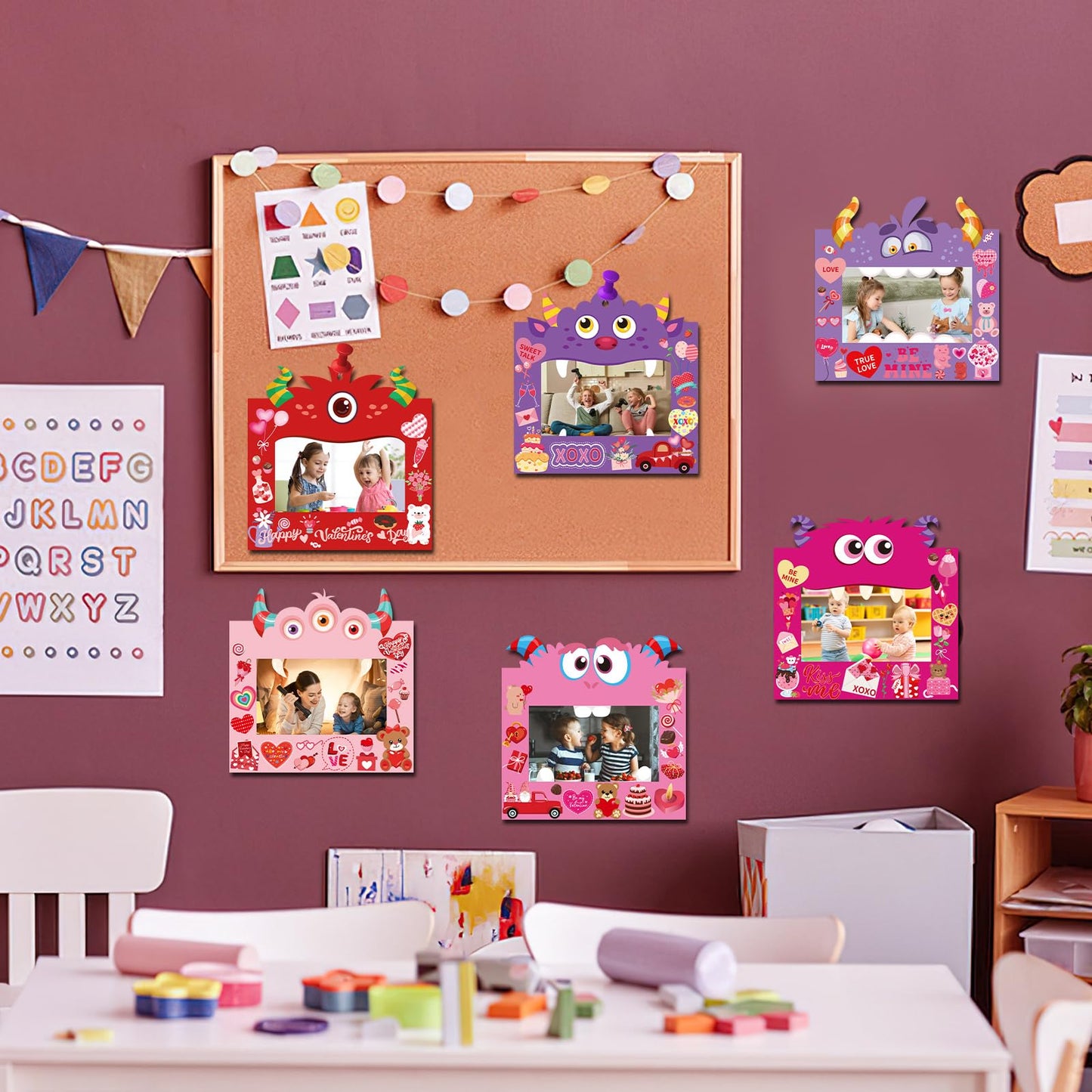 NOVWANG Picture Frame Craft Kit, 30 Pack Valentines Day DIY Photo Frame, Monster Design, 6.7 inches/17 cm, Multicolour - Valent