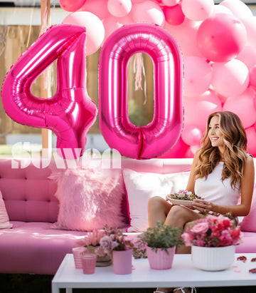 Suwen 40 Inch Large Hot Pink 40 Balloon Numbers Big Foil Helium Number Balloons 0-9 Jumbo Happy 40Th Mylar Birthday Party Decora