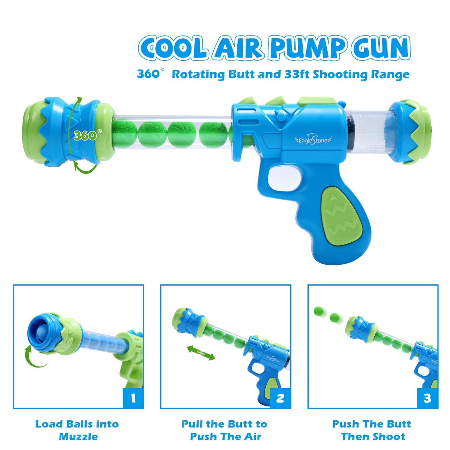EagleStone Moveable Triceratops Shooting Toy - Medium EVA Foam, Blue, Model 8808-10B, LCD Score Record for Kids