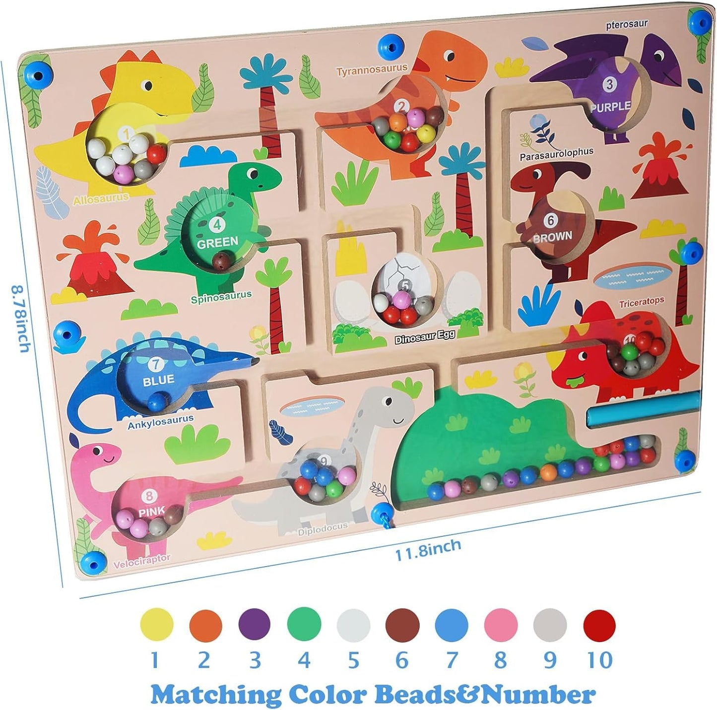 Zaceaur Magnetic Color And Number Maze, Montessori Toys For 3+ Year Old, Wooden Puzzle Activity Board, Toddler Counting Maze Toy