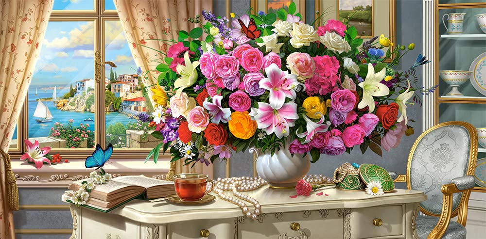Castorland C-400263-2, Puzzle4000 Hobby Panoramic Summer Flowers And Cup Of Tea Jigsaw Puzzle, 4000 Pieces Set, Multicolour