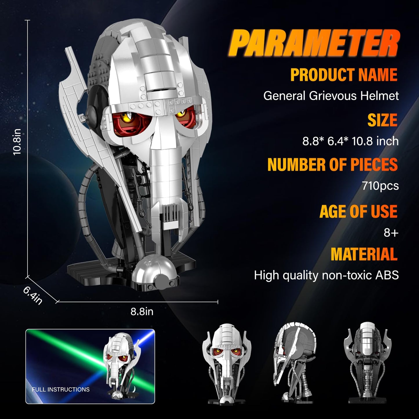 EvoFTIOR General Grievous Helmet for Lego, 710PCS Building Blocks Set, Silver-White, Ideal Gift for Adults and Boys