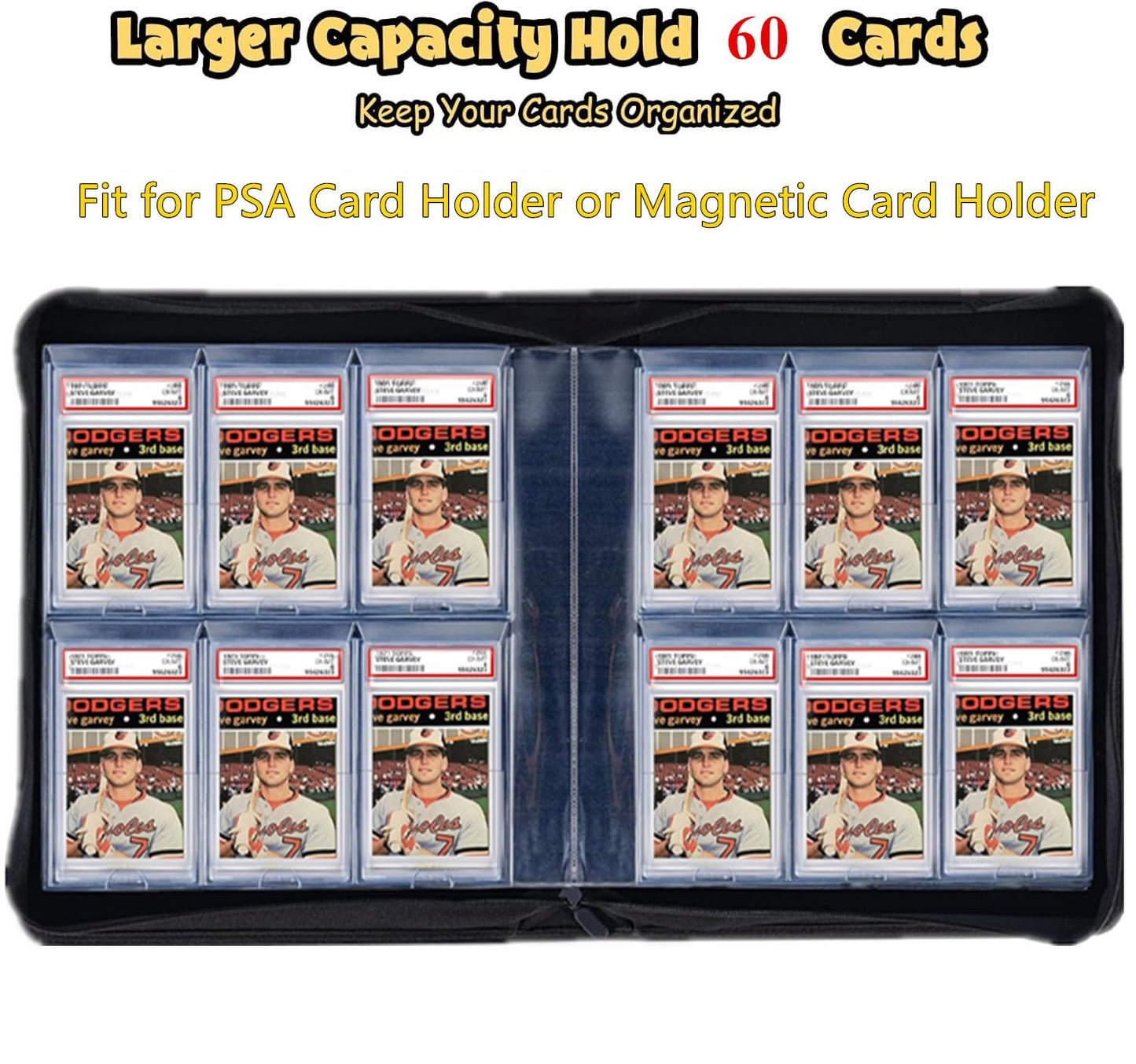 60 Pockets PSA Card Binder  6 Pocket Binders for Psa Graded Cards  enhanced PU Cover with Costom Label  PSA Slab Binder for PSA Cards and 35PT Magnetic Cards Holder and Display (Black)