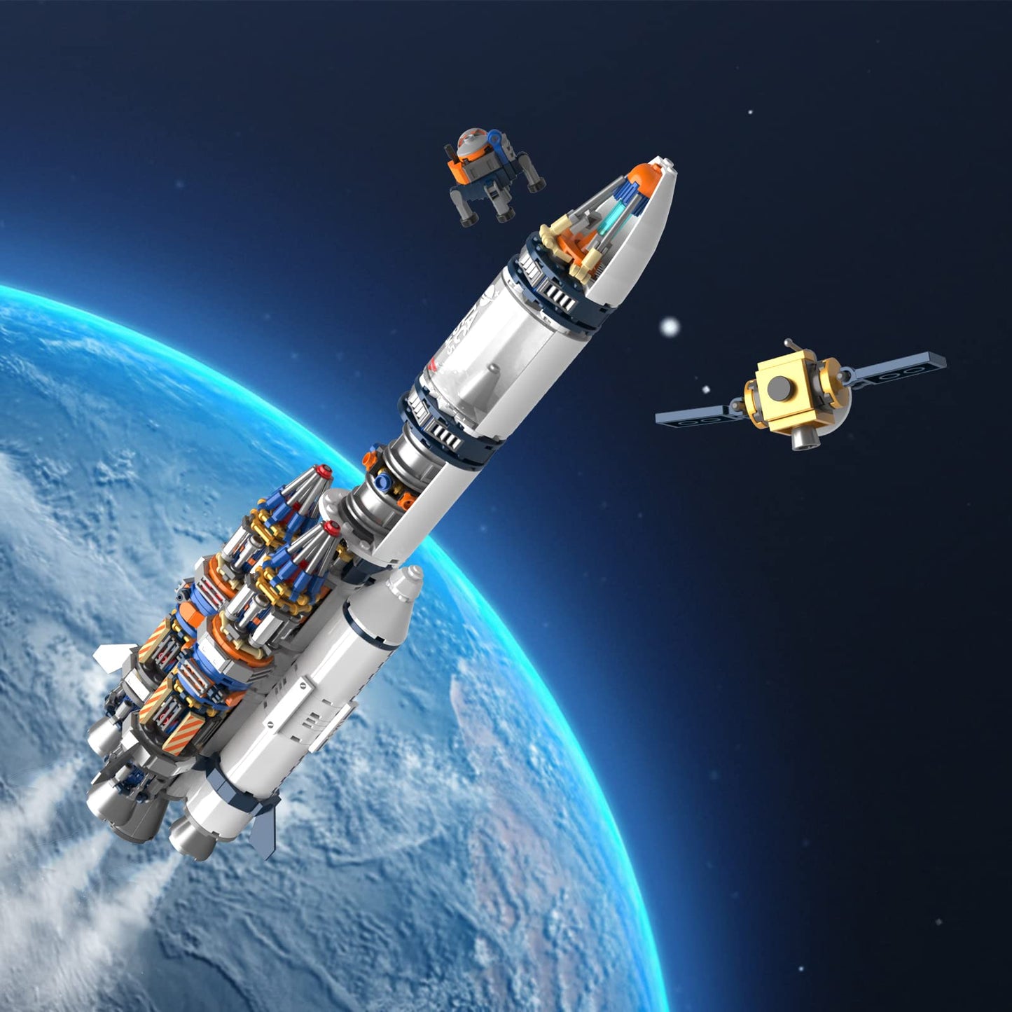 JMBricklayer Space Rocket Building Set 70110 - Collectible Model for Ages 8+, Silver/Gray, Plastic Spaceship Exploration Toy