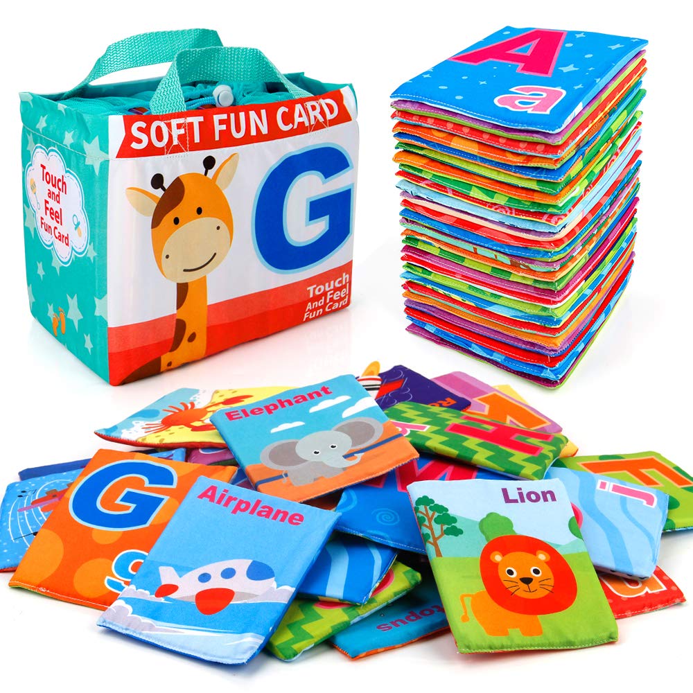 Mini Tudou 26 Pcs Baby Soft Alphabet Cards, Abc Learning Flash Cards With Storage Bag, Washable Soft Letter Early Educational Toy For Babies Infants Toddlers Boys And Girls 0 1 2 3 Years Old