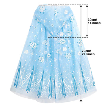 Phogary Snowflake Princess Cape Blue Princess Cloak Princess Hooded Cape Princess Fancy Dress Halloween Costume Cape Carnival Bi