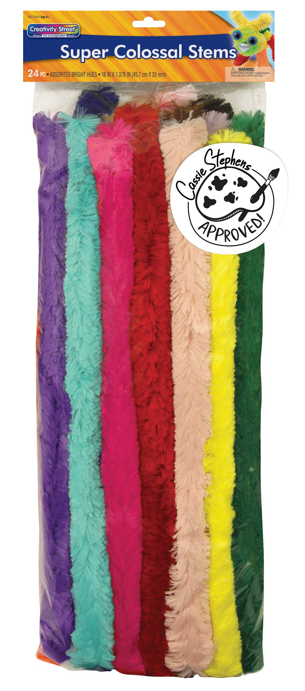 Creativity Street Super Colossal Stems, Assorted Bright Hues, 18 x 35mm, 24 Pieces