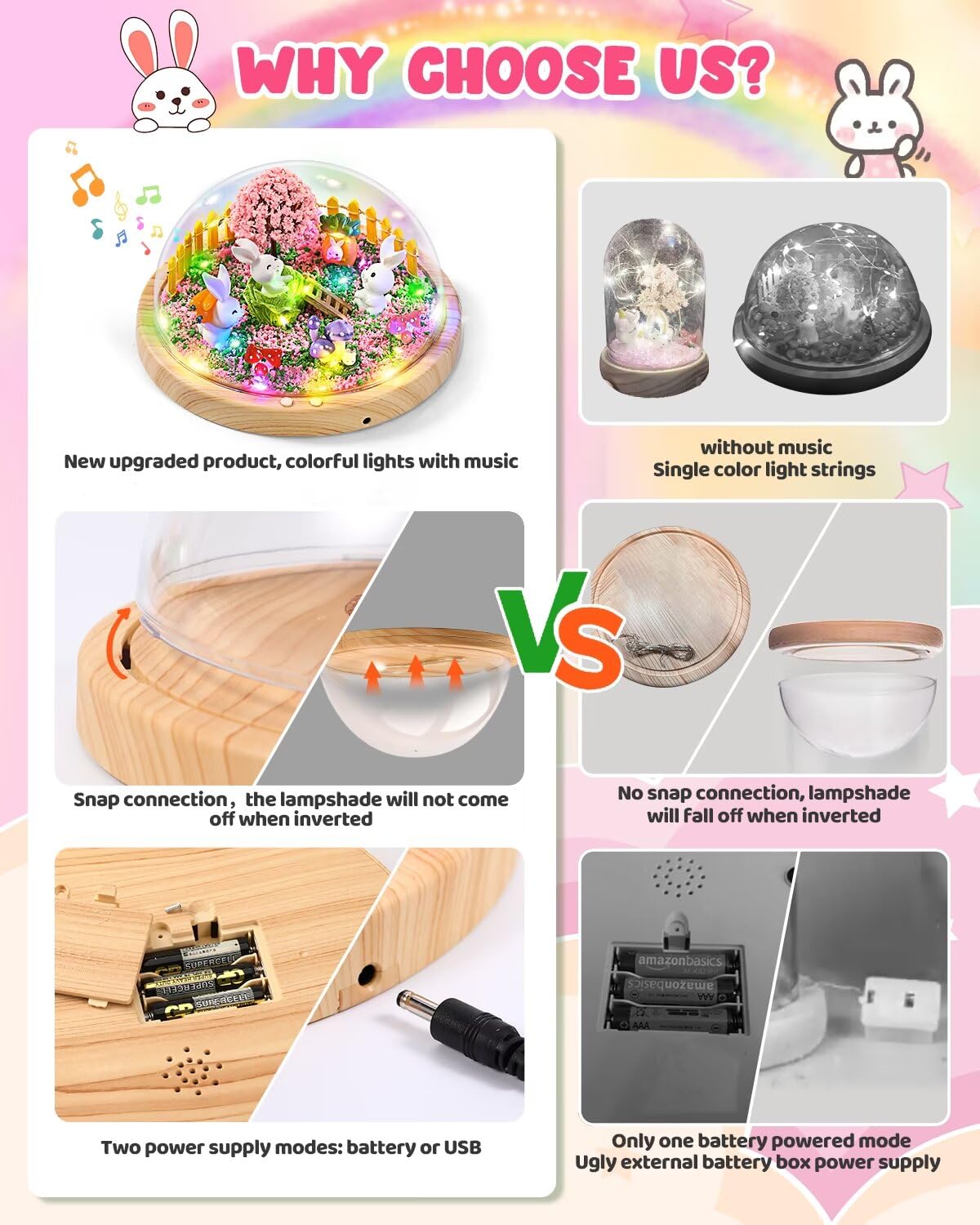 Bunny Toys For Girls , Make Your Own Rabbit Night Light With Music,Arts And Crafts For Kids,Gifts For 3-8 Year Old Girls,4 5 6 7