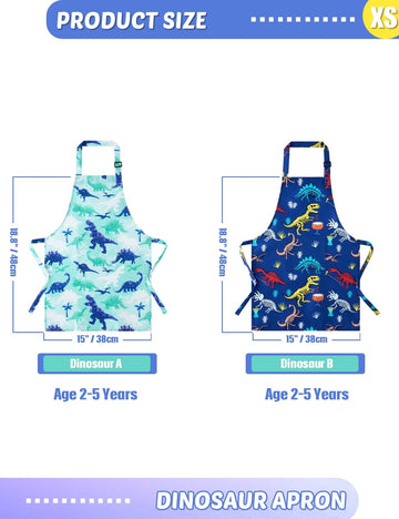 Wernnsai 2 Pack Kids Aprons - Dinosaur Kids Art Aprons For Boys Waterproof Toddler Chef Aprons Cooking Baking Painting Gardening Apron For Kids With Pocket Kitchen Classroom Art Smocks Age 2-5 Years