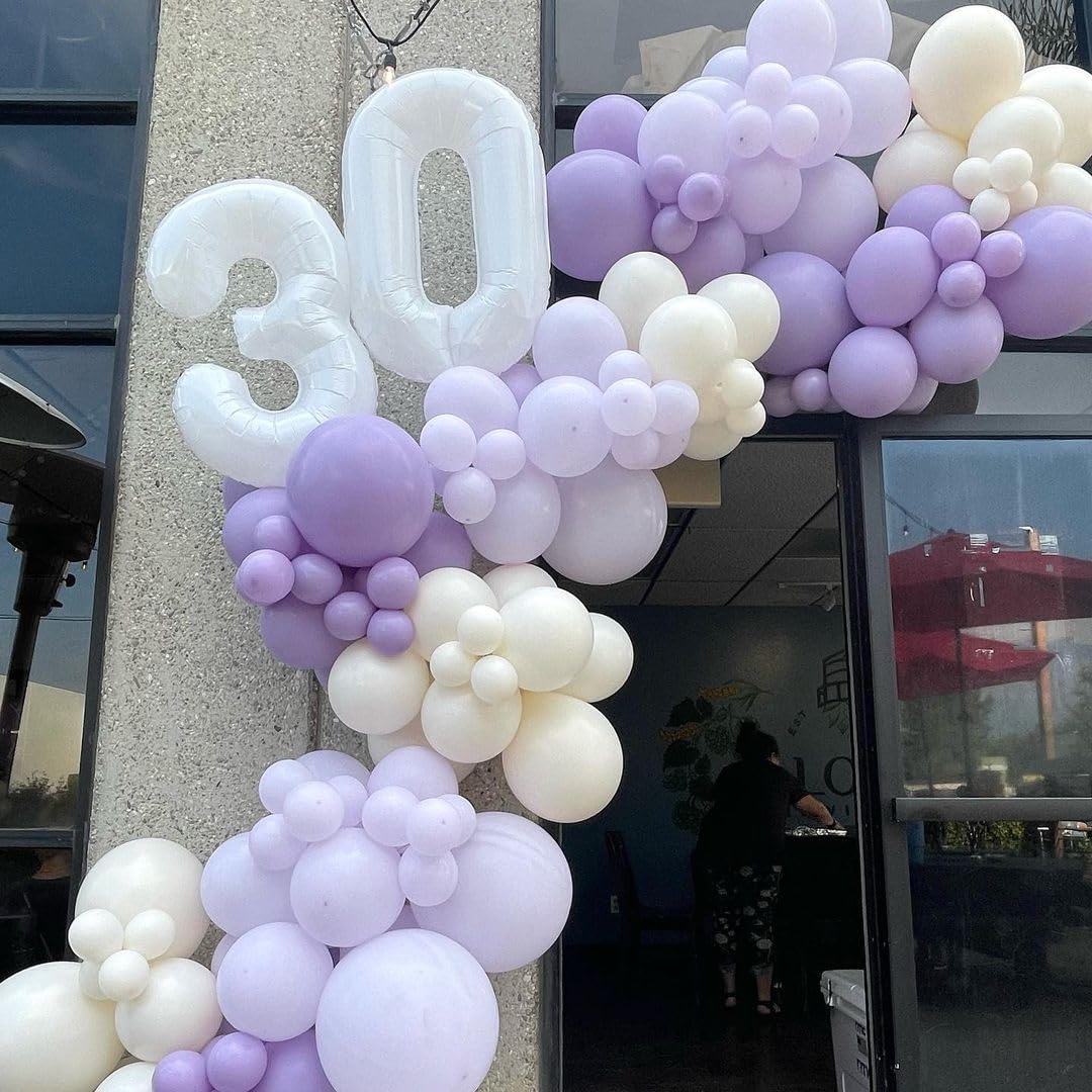 Bezente Pastel Purple Latex Party Balloons - 30 Pack 18 Inch Round Helium Pale Lavender Light Purple Lilac Balloons For Baby Sho