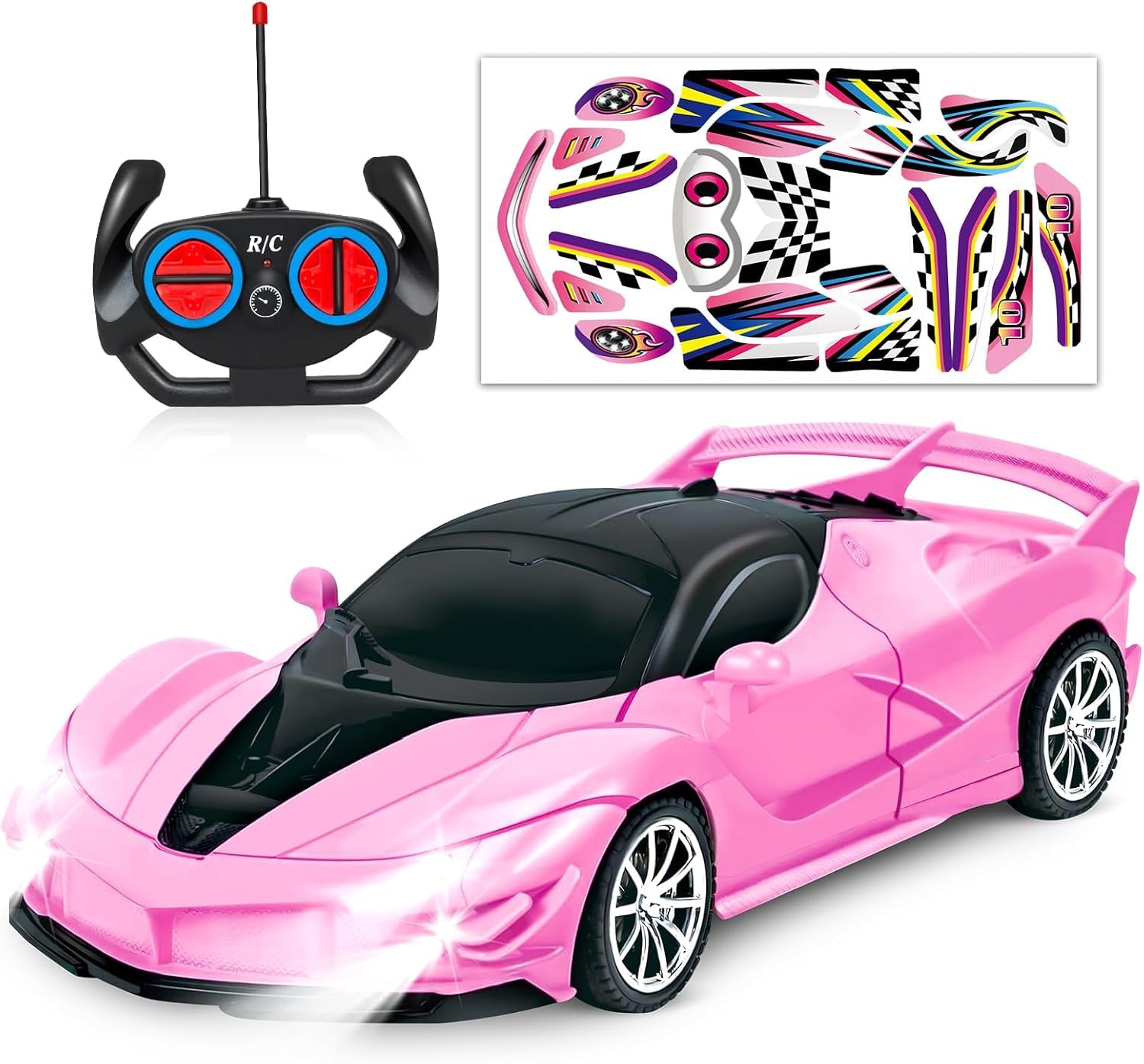 Hymaz Remote Control Car for Kids Boys Girls Toys Age 3 4 5 6 7 8-12 Years, Hobby RC Racing Cars Toys with Cool Led Lights Chris