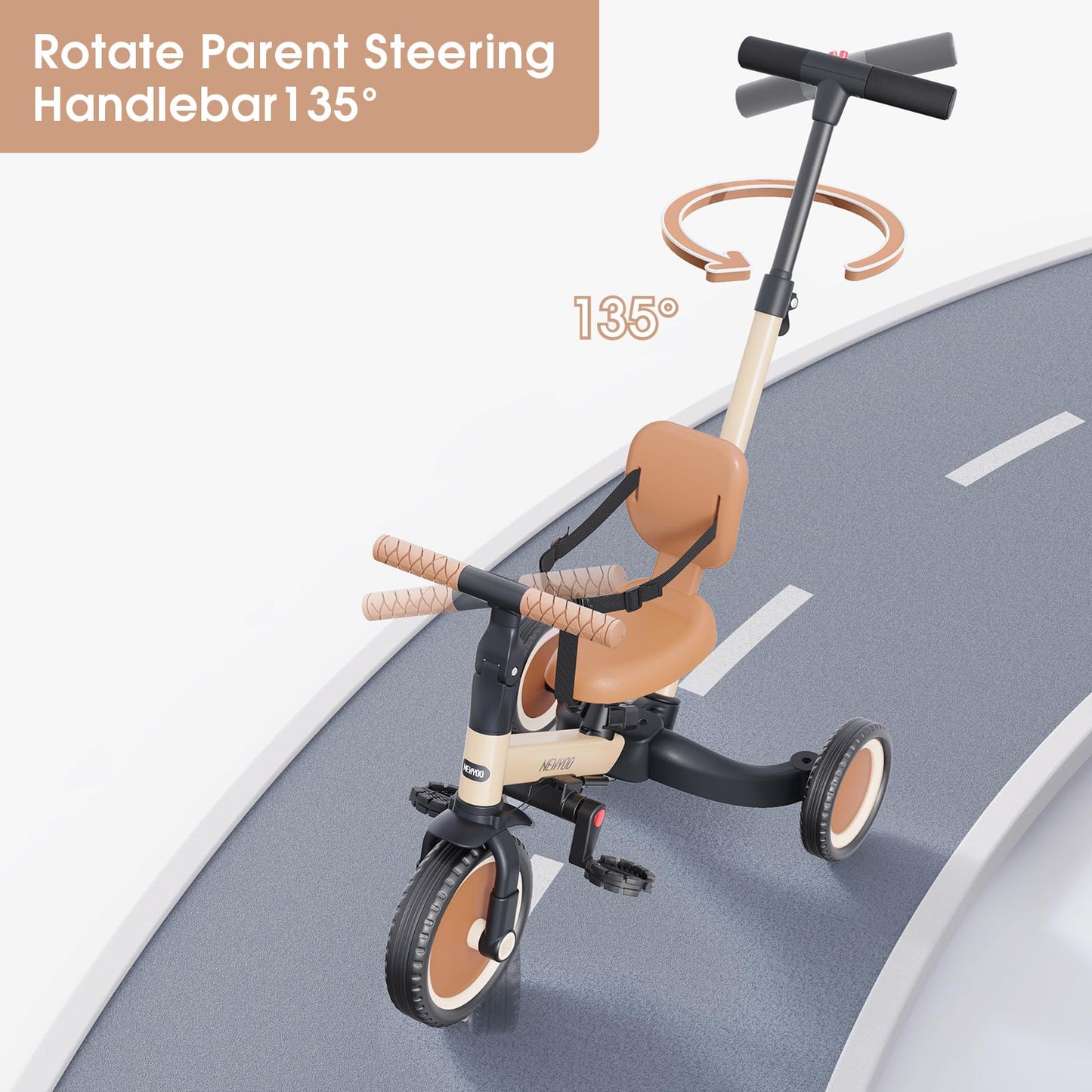newyoo Toddler Tricycle with Push Handle for 1-3 Year Old, Toddler Bike, Birthday Toy for Boys and Girls, 5 in 1 Kids Trike, Bal