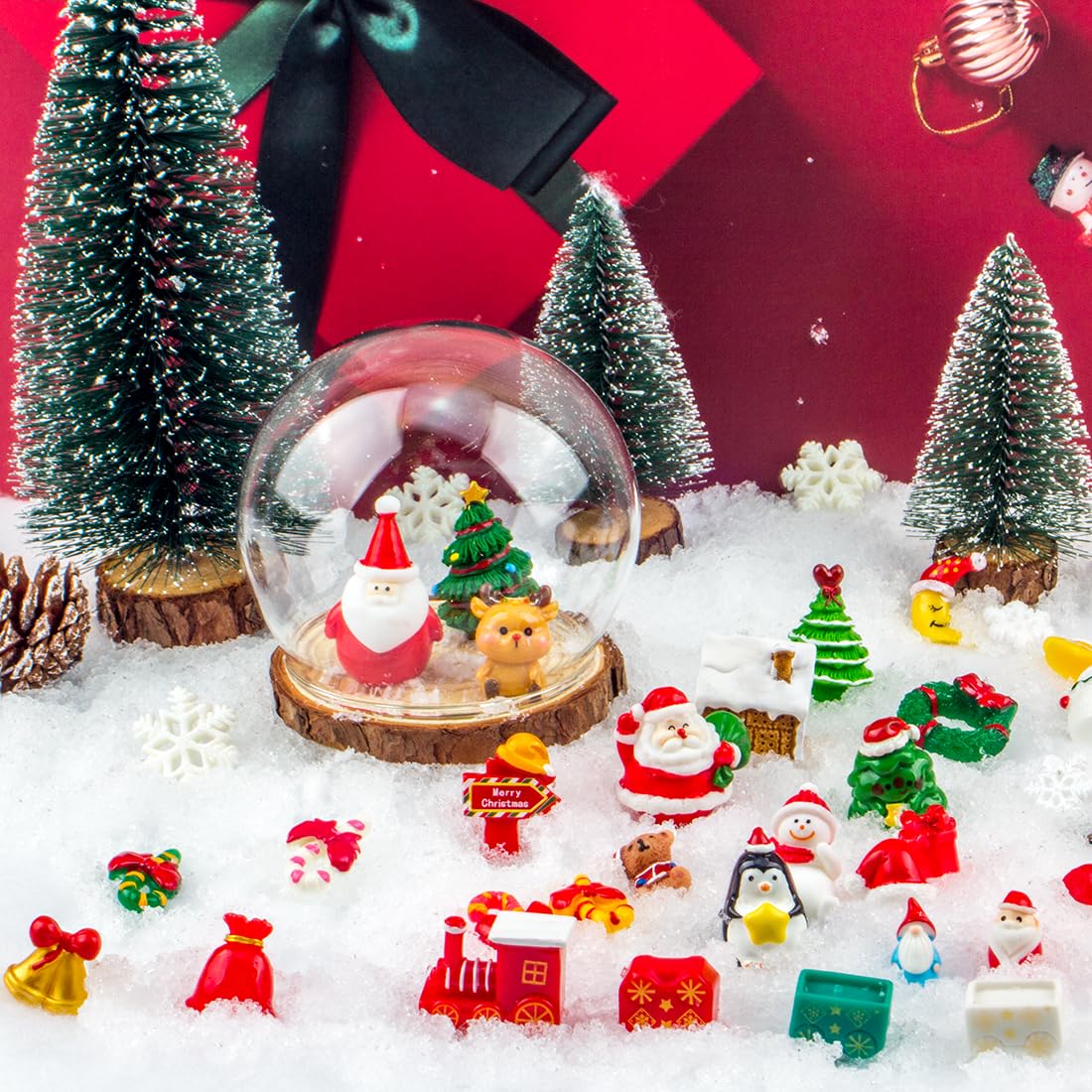 50PCS Miniature Christmas Figurines Set - Mini Resin Christmas Decorations with Snowflakes  Santa  Snowman  Tree  Gifts - Mini Resin Figures for Crafts  Dollhouse & Holiday D?cor
