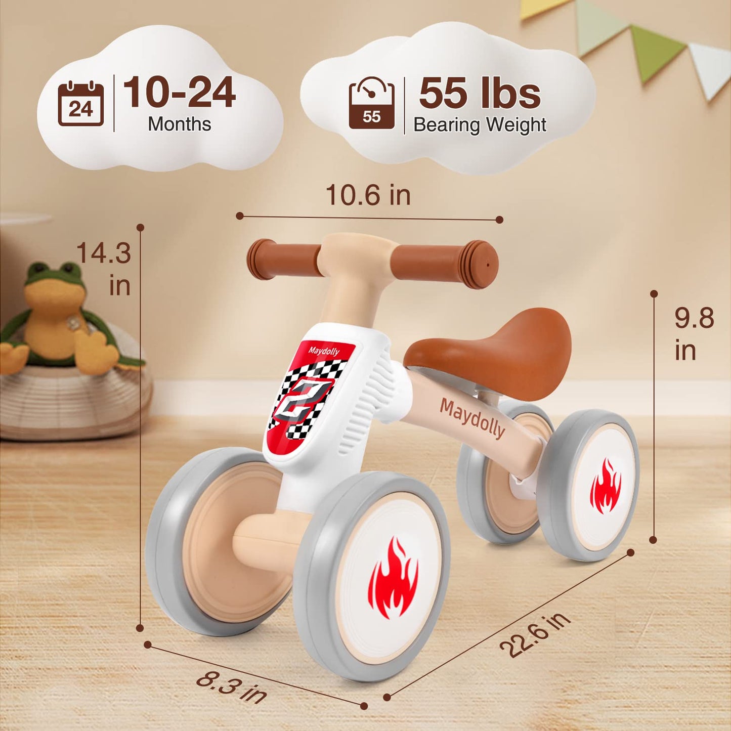 Maydolly Baby Banlance Bike for 1 Year Old Boys Girls Cute 10-24 Months Kids Toy First Birthday Gift No Pedal Toddler 4 Wheels B