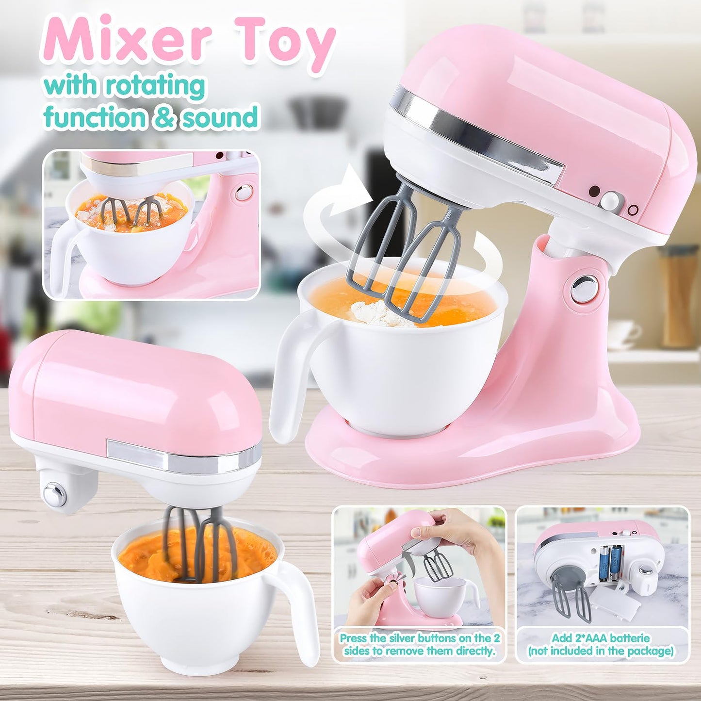 Play Kitchen Appliances Toys - Kids Kitchen Playset Accessories, Pretend Play Toy Sets with Coffee Maker, Mixer, Toaster with Re