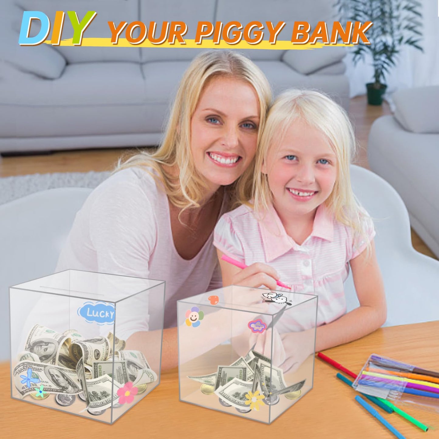 Aipor Clear Piggy Bank For Adults/Kids Must Break To Open, Unopenable Acrylic Piggy Bank, Acrylic Clear Piggy Bank For Boys/Girl