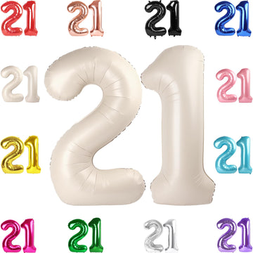 21 Balloon Number, Cream White Number 21St Birthday Balloons 40 Inch, 21 Or 12 Years Old Cream White Birthday Decorations For Me